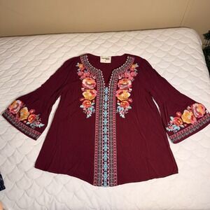 Savanna Jane Embroidered Top Blouse Women Large Standout Medium Red